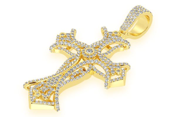 Filigree Bezel Cross Diamond Pendant 14k Solid Gold 3.00ctw