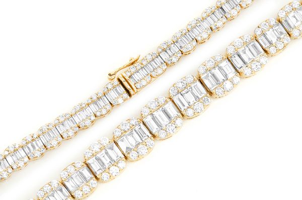 9MM Graduated Baguette Link Diamond Necklace 14k Solid Gold 21.00ctw