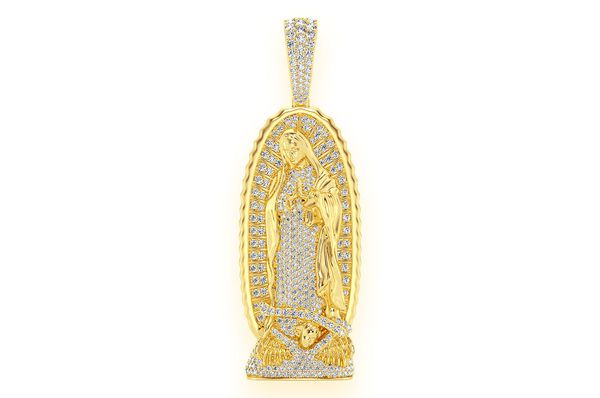 Virgin Of Guadalupe Statue Diamond Pendant 14k Solid Gold 3.20ctw