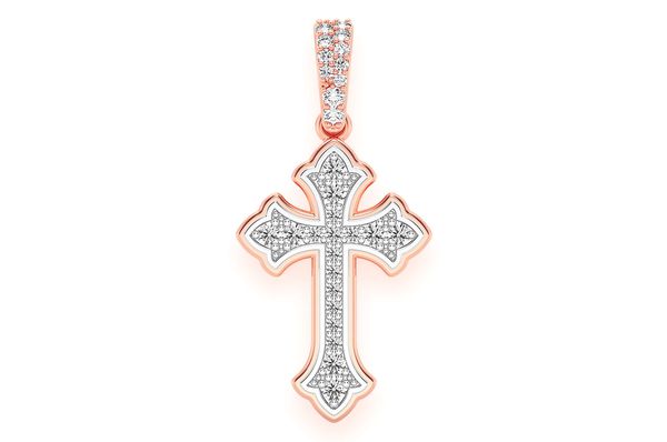 Rounded Cross Diamond Pendant 14k Solid Gold 0.25ctw