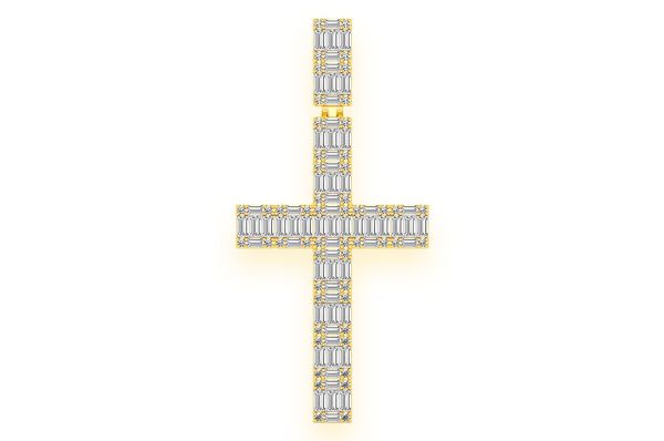 Baguette Cross Diamond Pendant 14k Solid Gold 2.00ctw