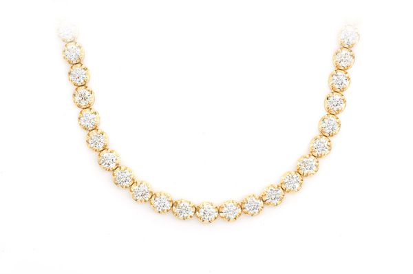 12pt Crown Set Diamond Tennis Necklace 14k Solid Gold 14.00ctw