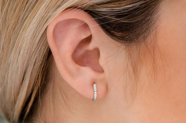 One Row Hoop Diamond Earrings 14k Solid Gold 0.10ctw