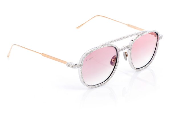 Cartier Glasses Iced Out Diamond Rims - Pink Fade Lens - 5.85ctw