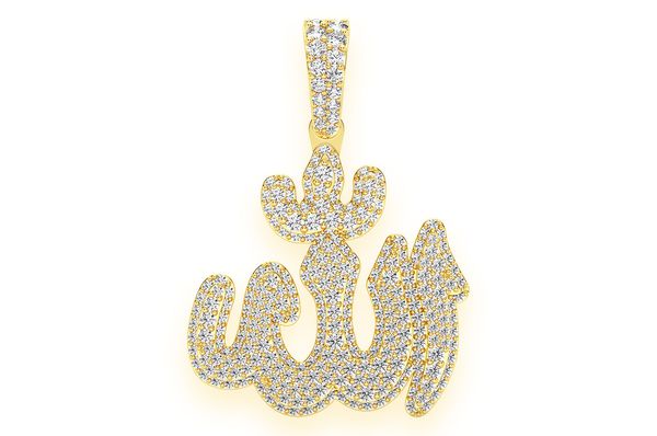 Allah Symbol Double Layer Diamond Pendant 14k Solid Gold 1.65ctw
