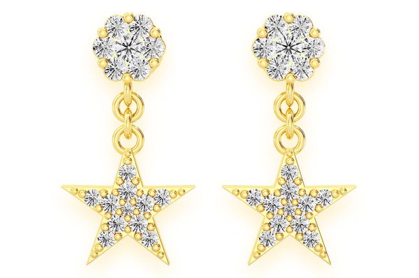 Star Dangling Stud Diamond Earrings 14k Solid Gold 0.40ctw