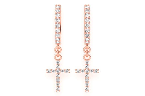 Cross Dangling Hoop Diamond Earrings 14k Solid Gold 0.20ctw