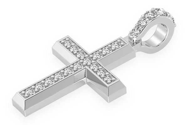 Angled Cross Diamond Pendant 14k Solid Gold 0.33ctw