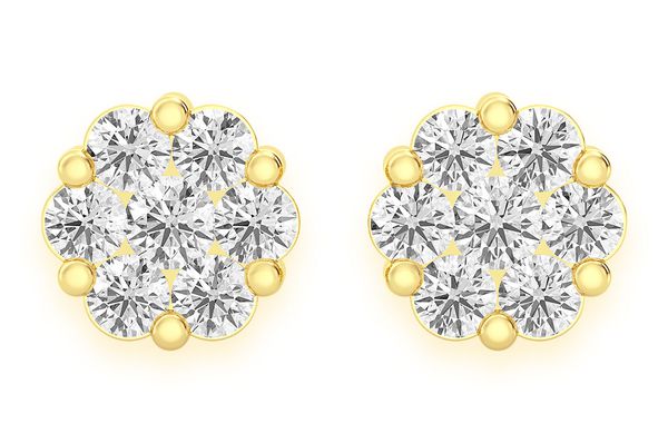 0.75ctw Flower Stud Diamond Earrings 14k Solid Gold