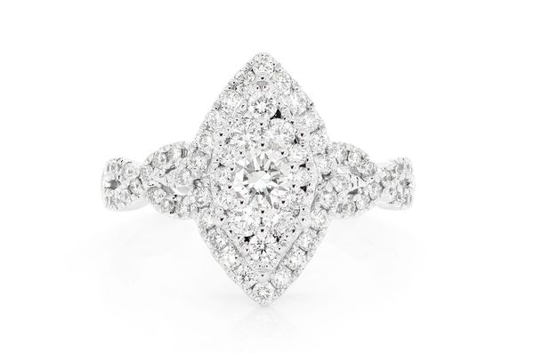 1.00ctw - Round Marquise Halo Cluster - Diamond Engagement Ring - All Natural
