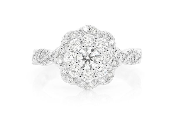 1.00ctw - Twisted Halo Flower - Diamond Engagement Ring - All Natural