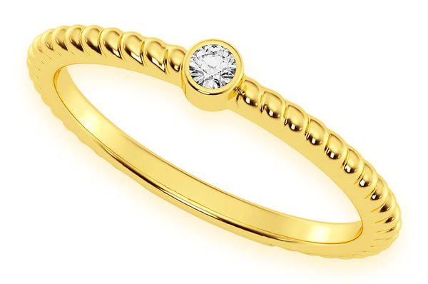  Round Bezel Rope Diamond Ring 14k Solid Gold 0.05ctw