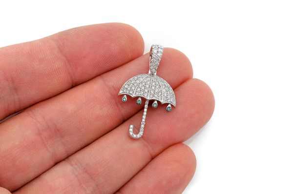 Drip Umbrella Diamond Pendant 14k Solid Gold 0.75ctw