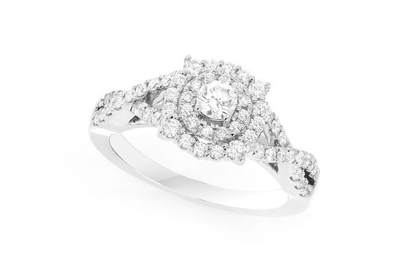 0.75ctw Round Split Shank Unique Halo- Diamond Engagement Ring - All Natural