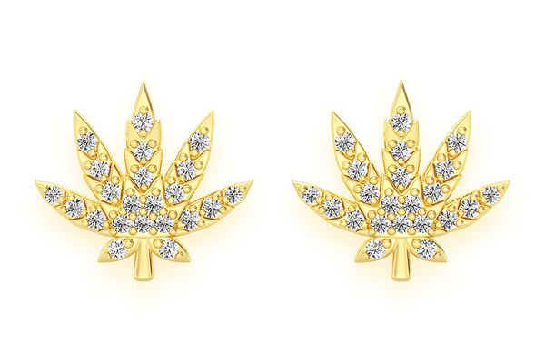 Weed Leaf Stud Diamond Earrings 14k Solid Gold 0.45ctw