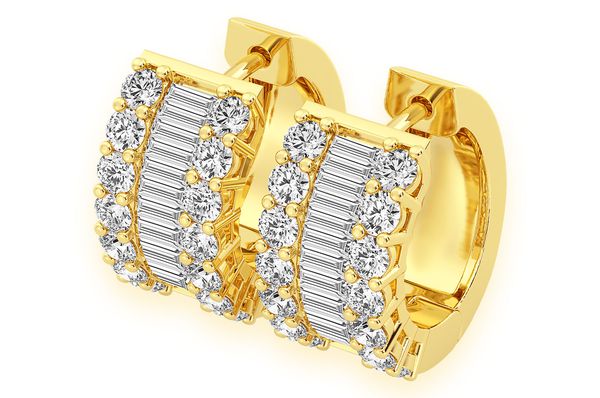 Baguette & Round Hoop Diamond Earrings 14k Solid Gold 2.00ctw