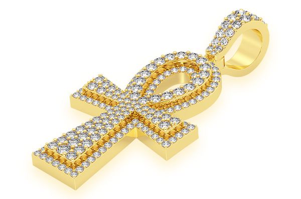 Ankh Double Layer Diamond Pendant 14k Solid Gold 2.10ctw