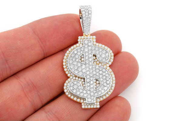 Us Dollar Sign Double Layer Pendant 14k Solid Gold 4.25ctw