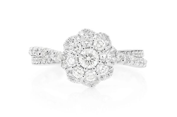 1.00ctw - Floral Twisted Halo - Diamond Engagement Ring - All Natural
