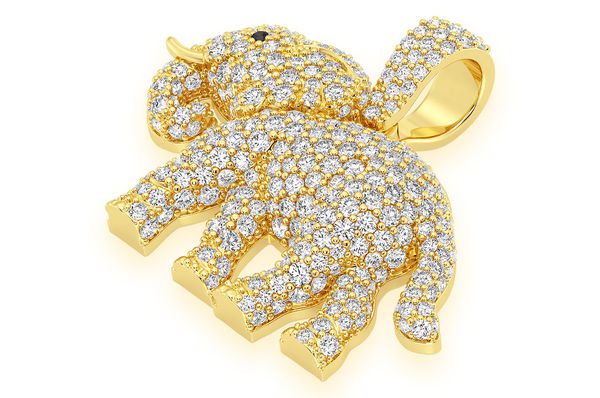 Elephant Walking Diamond Pendant 14k Solid Gold 1.50ctw