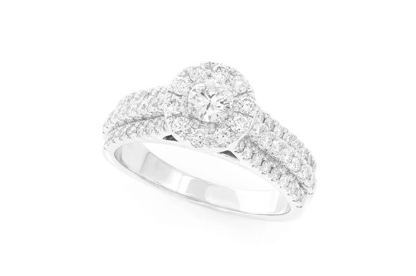 1.10ctw - Three Row Round Halo - Diamond Engagement Ring - All Natural