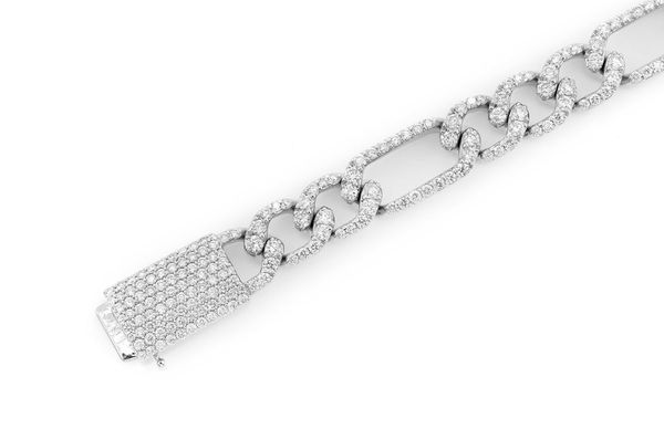 6MM Figaro Link Diamond Bracelet 14k Solid Gold 3.50ctw