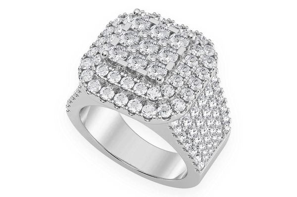 Cushion Shape Signet Diamond Ring 14k Solid Gold 3.35ctw
