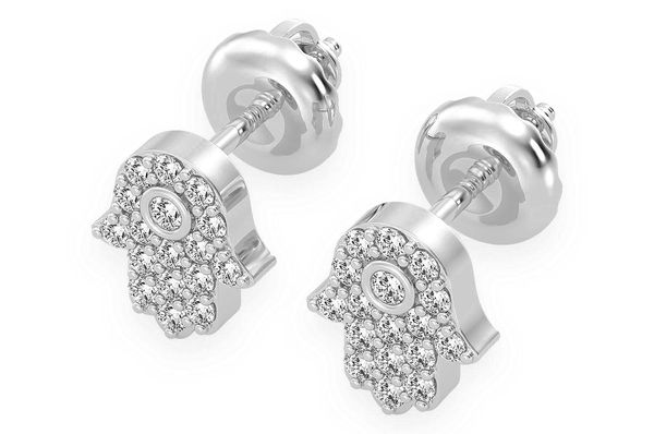 Hamsa Stud Diamond Earrings 14k Solid Gold 0.20ctw