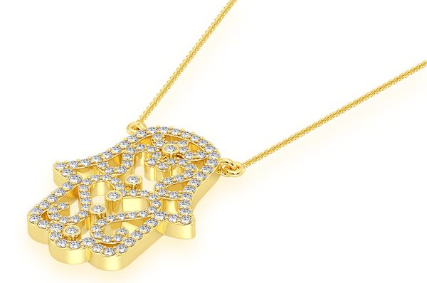 Hamsa Scroll Diamond Necklace Connected 14k Solid Gold 0.50ctw