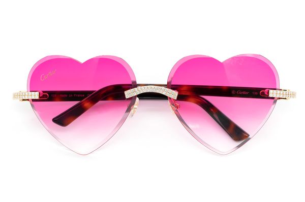 Cartier Glasses Iced Out Diamond Rimless - Pink Heart Lens - 1.60ctw - Yellow Gold