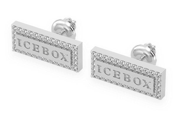 Icebox Bar Logo Stud Diamond Earrings 14k Solid Gold 0.20ctw
