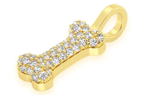 Dog Bone Diamond Pendant 14k Solid Gold 0.35ctw