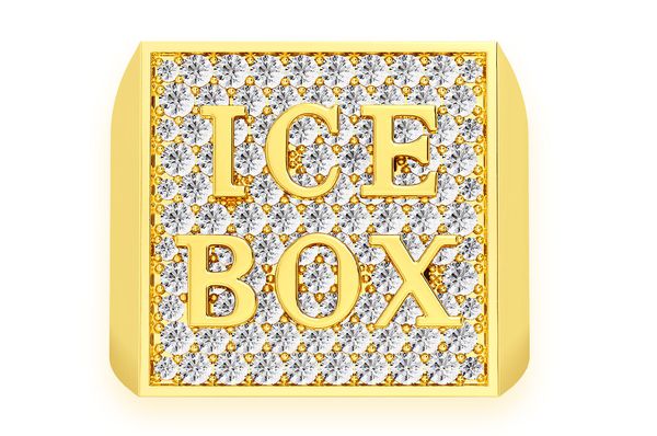 Icebox Logo Square Diamond Ring 14k Solid Gold 1.50ctw