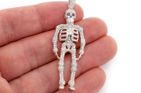 Human Skeleton Diamond Pendant 14k Solid Gold 2.75ctw