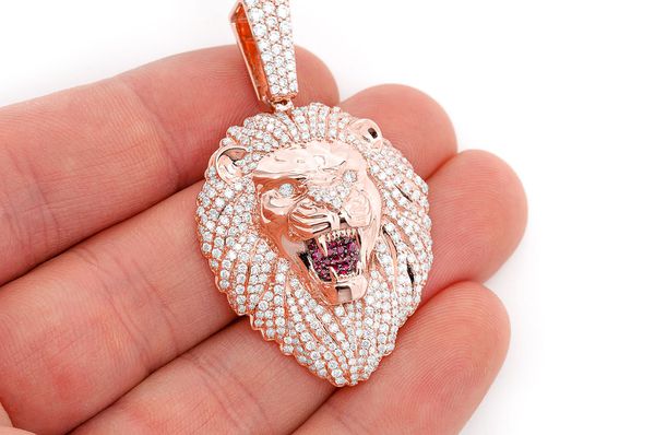 Roaring Lion Diamond Pendant 14k Solid Gold 3.20ctw