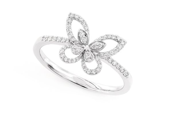 Open Butterfly Diamond Ring 14k Solid Gold 0.20ctw
