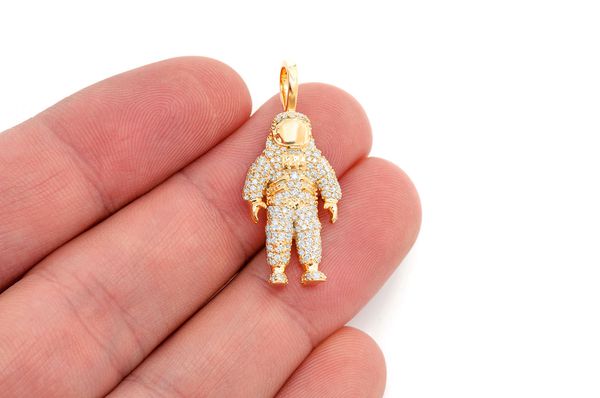 Space Astronaut Diamond Pendant 14k Solid Gold 1.00ctw