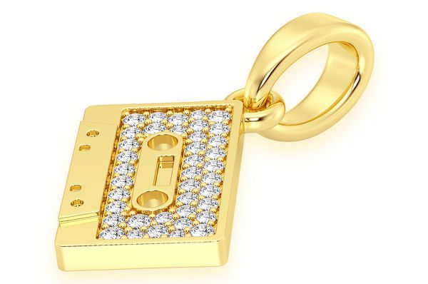 Music Cassette Diamond Pendant 14k Solid Gold 0.20ctw