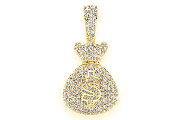 Money Bag Diamond Pendant 14k Solid Gold 1.33ctw