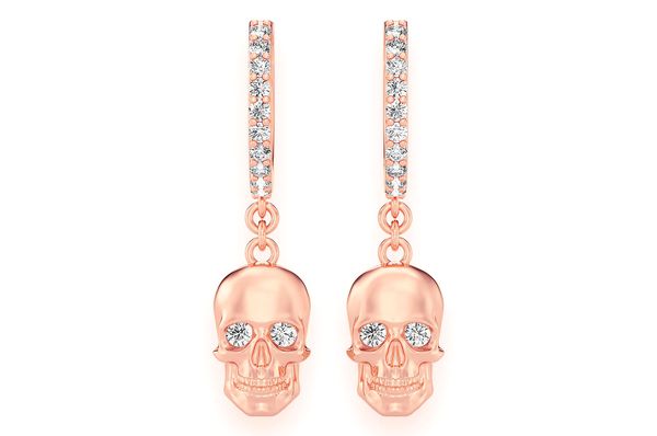 Skull Hoop Dangling Diamond Earrings 14k Solid Gold 0.30ctw