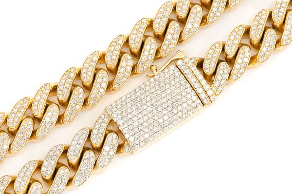 14MM Miami Cuban Link Diamond Necklace 14k Solid Gold 24.00ctw