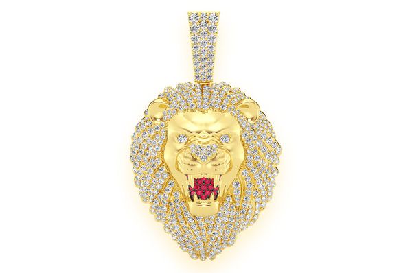 Roaring Lion Diamond Pendant 14k Solid Gold 3.20ctw