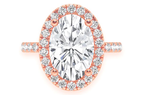 Thav - 3.00ct Oval Solitaire - Scallop Halo One Row - Diamond Engagement Ring - All Natural Vs Diamonds