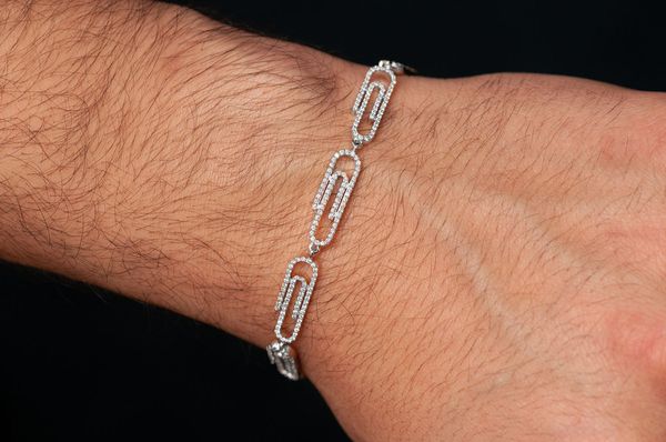 100 ct tw Diamond Paper Clip Link Bracelet in Sterling Silver   RossSimons