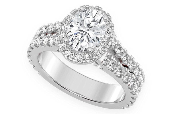 Sphinx - 1.00ct Oval Solitaire - Two Row Split Scallop - Diamond Engagement Ring - All Natural Vs Diamonds