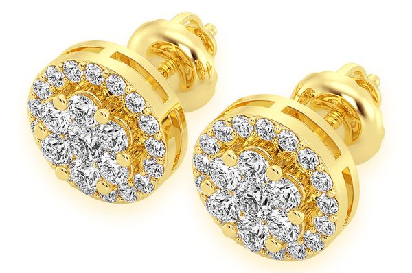 1.50ctw Flower Halo Stud Diamond Earrings 14k Solid Gold