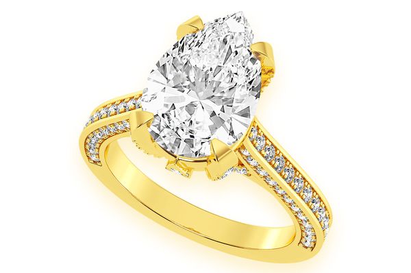 Chant - 3.00ct Pear Shape Solitaire - Deluxe One Row Scallop - Diamond Engagement Ring - Natural Diamonds