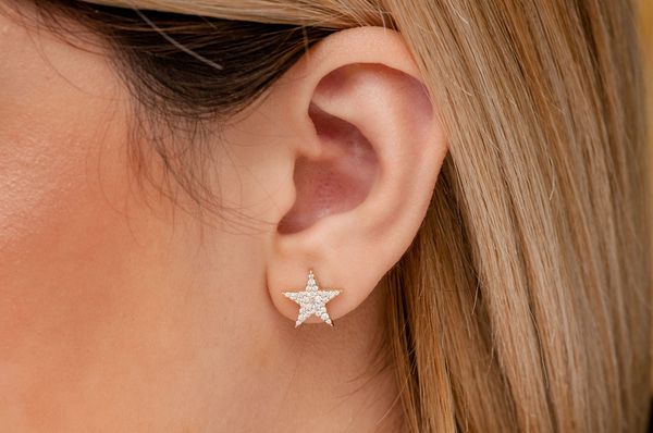 5 Point Star Stud Diamond Earrings 14k Solid Gold 0.40ctw
