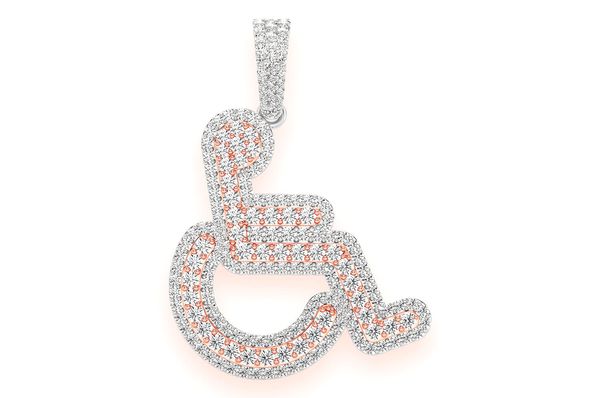 Wheelchair Diamond Pendant 14k Solid Gold 2.65ctw