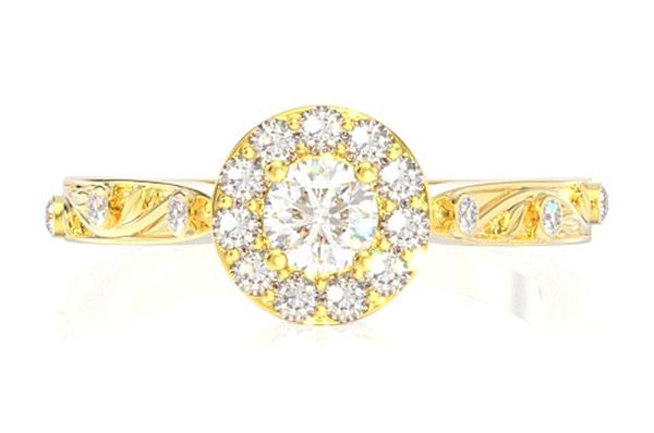 Halo Bezel Vine Diamond Ring 14k Solid Gold 0.35ctw